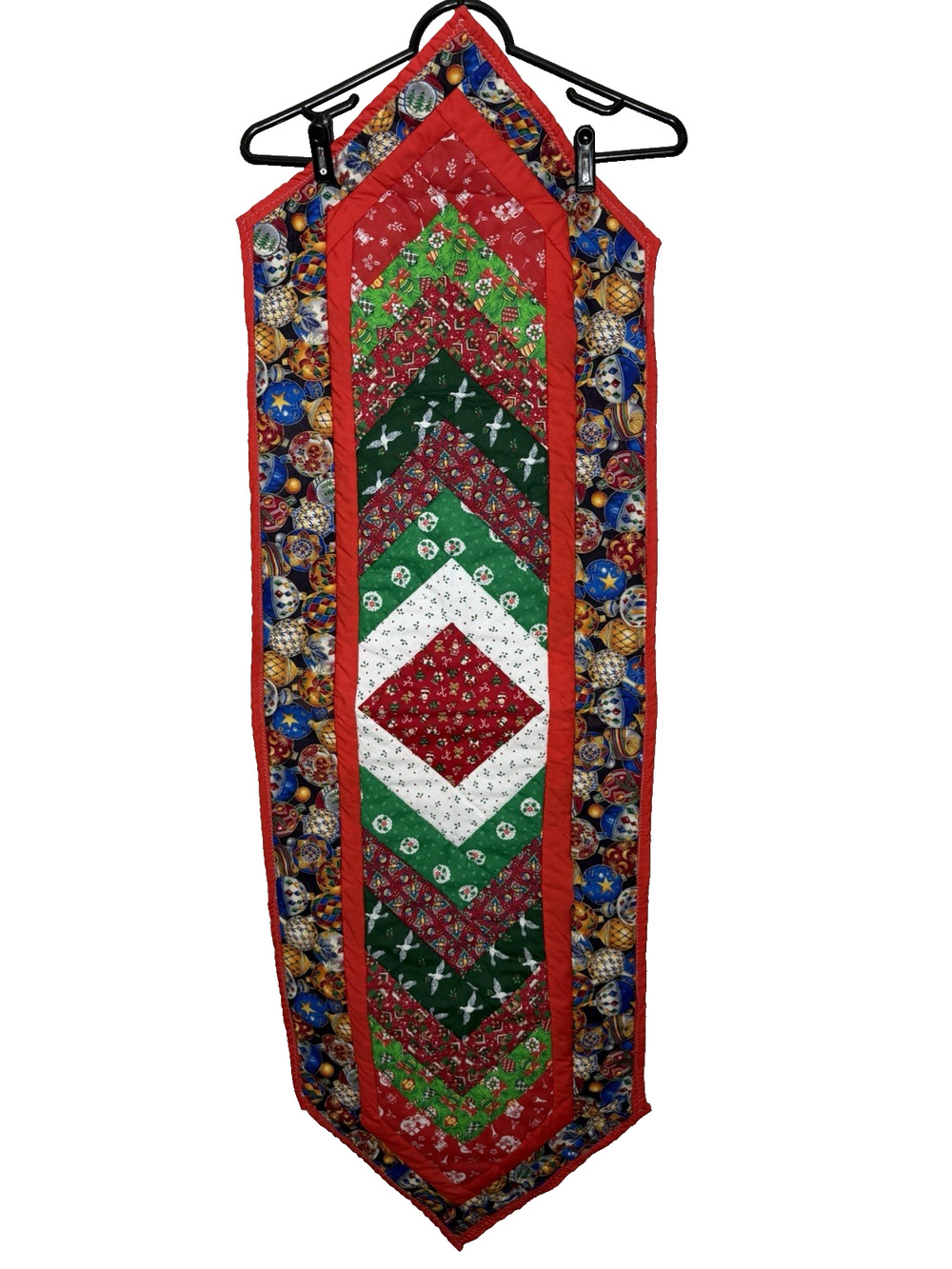 Handmade Quilted Christmas Holiday Table Runner Chevron Patchwork 16.5"X52"